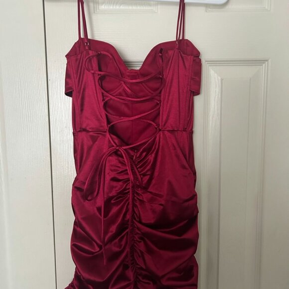 Lucy in the Sky Satin Draped Corset Dress in Red - Picture 2 of 3